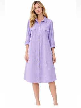Haris Cotton 100% Linen Striped Shirt Tunic Dress Size XL Made in Greece Purple